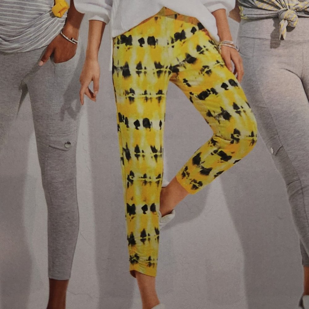 CAbi Atomic cropped jogger pant yellow black tie dye NWT Spring 2022 size S